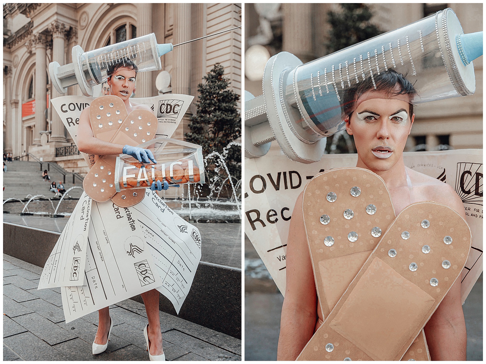 a new york city photoshoot of the vaccine card gown
